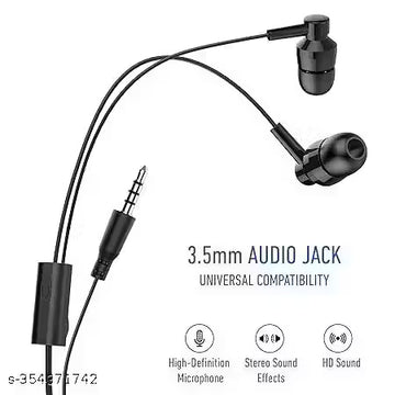 Ubon GP-321 Wired in Ear Earphone with Mic, 3.5mm Audio Jack, Enhanced Ultra Deep Bass Tangle Free & Extra Length Cable (Black)