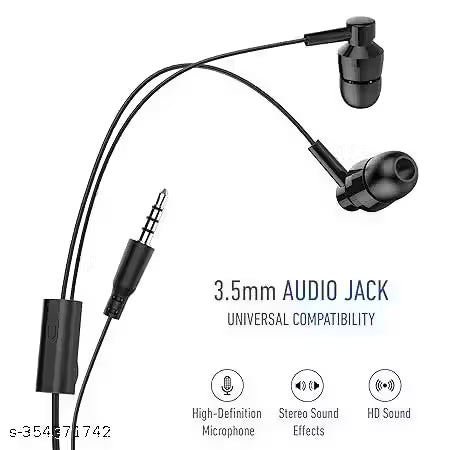 Ubon GP-321 Wired in Ear Earphone with Mic, 3.5mm Audio Jack, Enhanced Ultra Deep Bass Tangle Free & Extra Length Cable (Black)