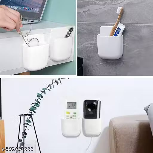Pack Of 4 Multi-Purpose Wall Mobile / Remote Stand Holder Stand for Charging Mobile Just Fit in Socket and Hang,Wall Mount Hanging Type for All Mobile Mobile Holder