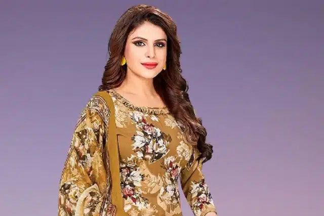 Crepe Printed Unstitched Dress Material for Women (Beige, 2 m)