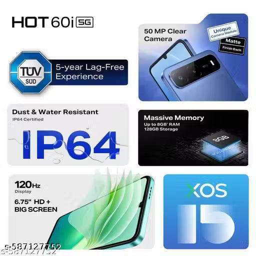 Infinix HOT 60i 5G (4GB + 128GB, Shadow Blue)