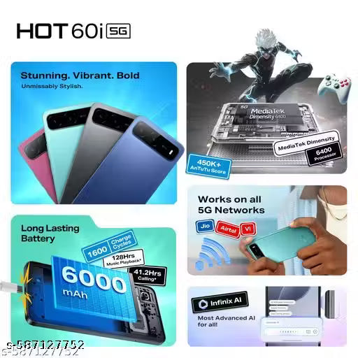 Infinix HOT 60i 5G (4GB + 128GB, Shadow Blue)
