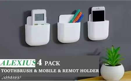 Pack Of 4 Multi-Purpose Wall Mobile / Remote Stand Holder Stand for Charging Mobile Just Fit in Socket and Hang,Wall Mount Hanging Type for All Mobile Mobile Holder
