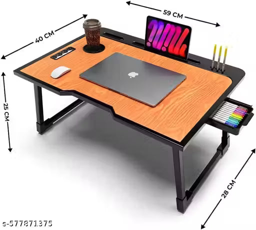 Foldable Wooden Mini Laptop Table for Bed, Study Table with Drawer, Tablet/Mobile Holder for Kids & Adults