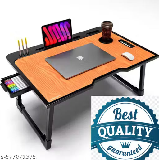 Foldable Wooden Mini Laptop Table for Bed, Study Table with Drawer, Tablet/Mobile Holder for Kids & Adults