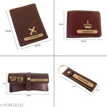 MODEFE SET OF 4 CUSTOMIZED WALLET, KEYCHAIN, PASSPORT COVER AND SPEC COVER BROWN COLOR