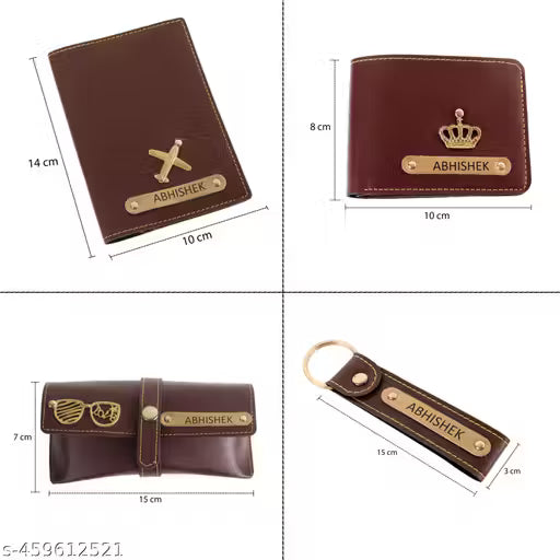 MODEFE SET OF 4 CUSTOMIZED WALLET, KEYCHAIN, PASSPORT COVER AND SPEC COVER BROWN COLOR