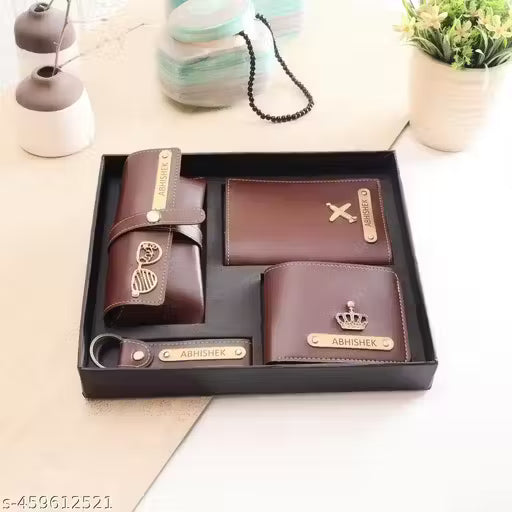MODEFE SET OF 4 CUSTOMIZED WALLET, KEYCHAIN, PASSPORT COVER AND SPEC COVER BROWN COLOR